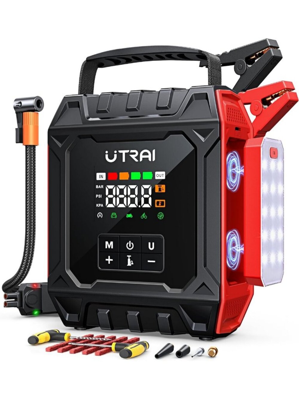 UTRAI 8000A Jump Starter with Air Compressor 160PSI for All Gas/12L Diesel